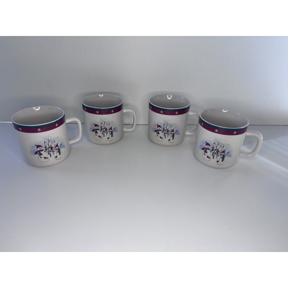 ⛄️Set Of 4 Royal Season Stoneware Snowman Snowmen Mugs Coffee Cups